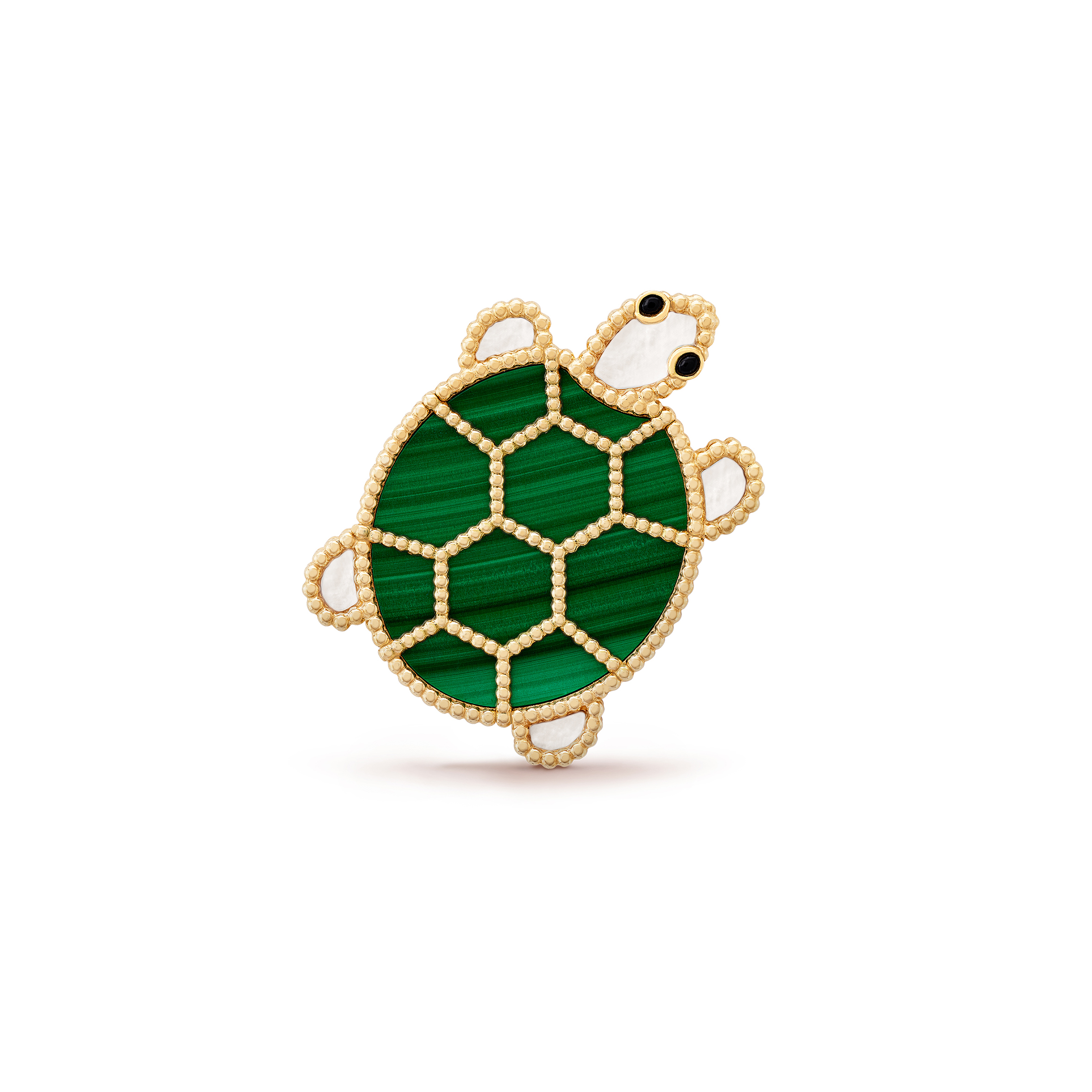 VAN CLEEF ARPELS LUCKY ANIMALS TURTLE CLIP - YELLOW GOLD, MALACHITE, MOTHER-OF-PEARL, ONYX  VCARP5LK00